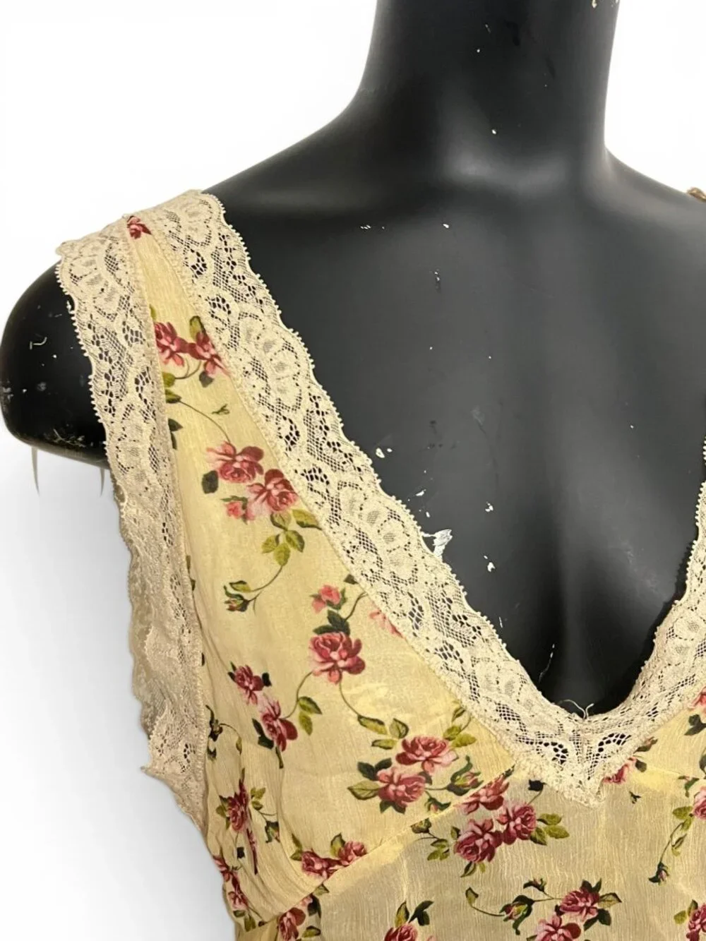 NEW Zara Floral Lace-Trimmed V-Neck Tank Top Yellow and Red Roses Size Small